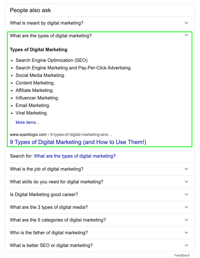 PAA trả về một Featured Snippets